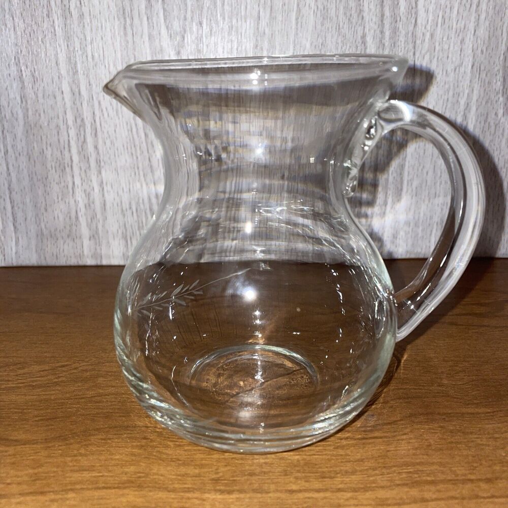 Vintage 1990s Lord Carlton Fine Crystal Etched Pitcher Jug 4.5” Petite Glass